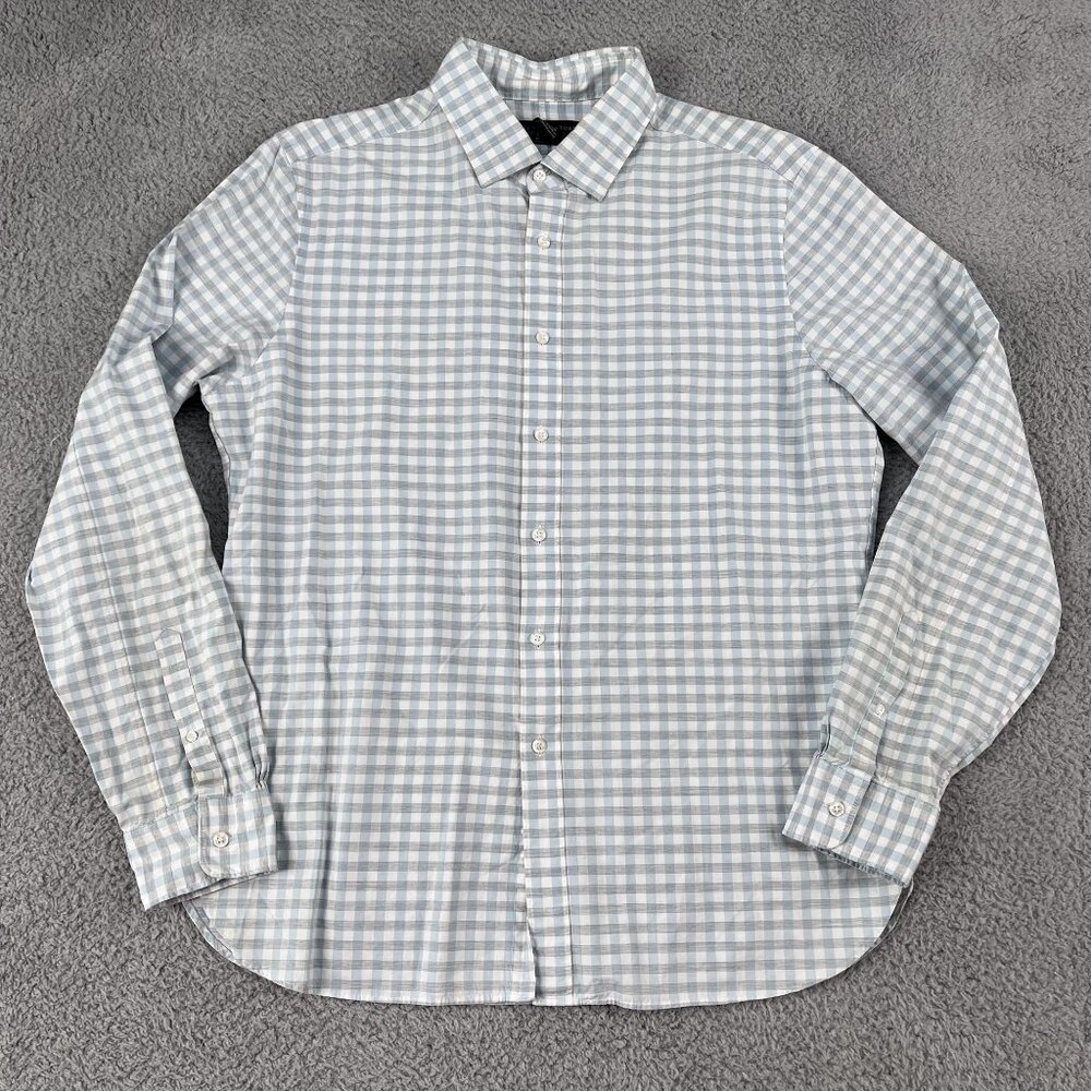 Bloomingdales Cotton Grey &‎ White Check Button Down Long Sleeve Shirt Sz Large